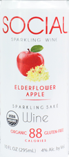 Social Sparkling Wine Elderflower Apple Sparkling Sake, USA (6 x 4pk case, 10fl oz)